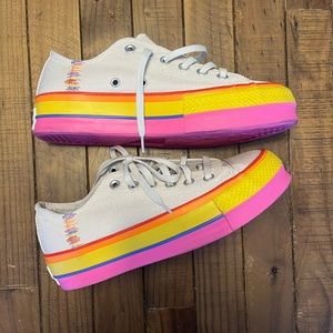 Converse Platform Sneakers White with Pink Yellow Orange Blue Accents